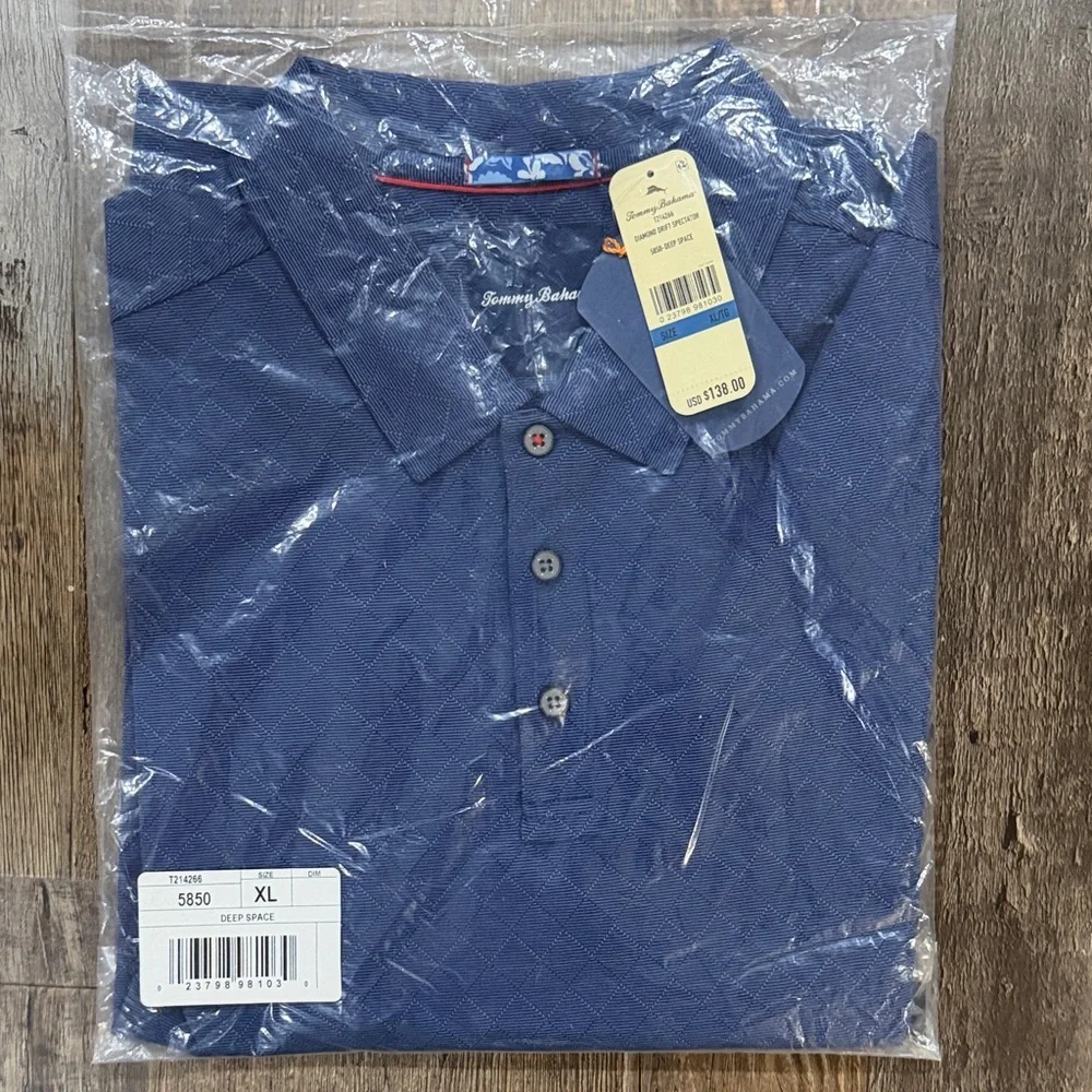 Tommy Bahama Deep Space Blue Diamond-Texture Polo - Picture 1 of 4